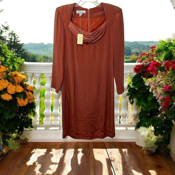 Vintage Dresses & Skirts - NWT Vtg 90s Gillian 100% Silk Shift Long Sleeve Dress Sz L DEADSTOCK